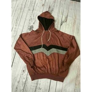 Vintage Solid Color Hoodie Pullover 1/4 Zip Gray Heather Stripe‎ Mens Large
